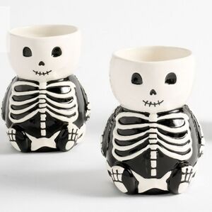 Pottery Barn Halloween Skeleton Mug Coffee Cup Tea Decor Ceramic Set of 2 NWOT
